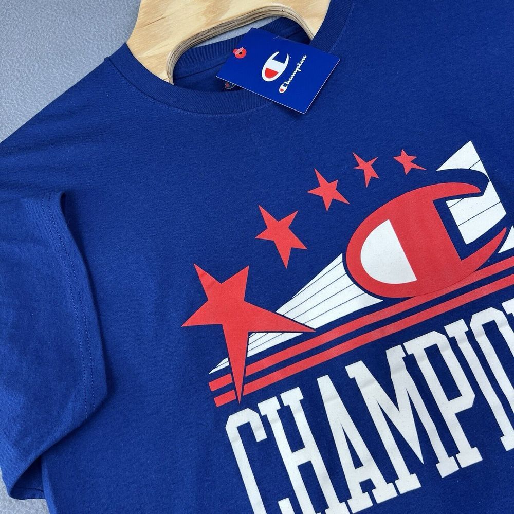 Champion T-shirt Mens Large Red White and Blue Logo Short Sleeve‎ Graphic Tee